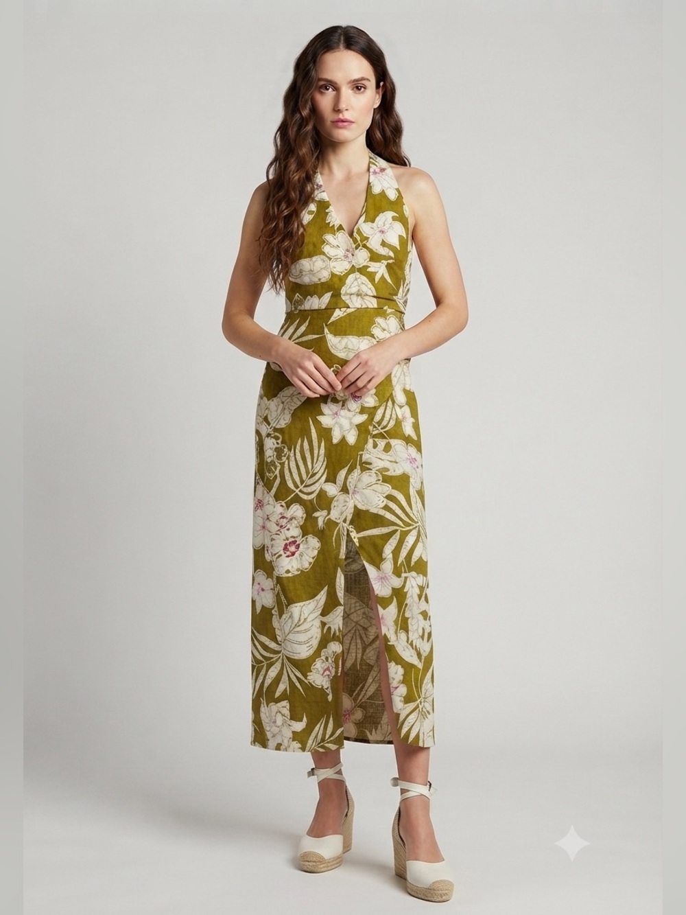 Zara Green Floral Halter Midi Dress